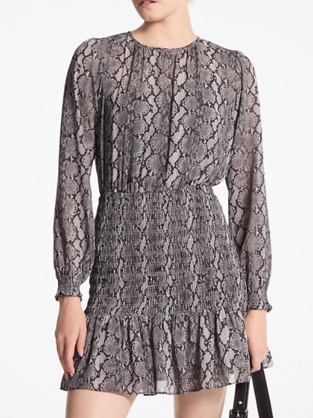 MICHAEL Michael Kors Snake Print Georgette Smocked Dress Size Small